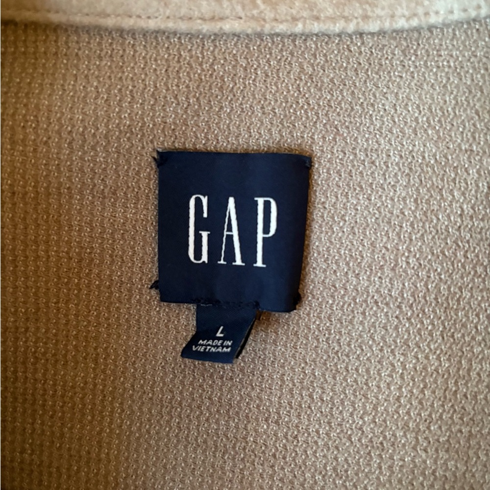 Gap Women’s Wool Blend Cream Tan Shacket Large Button Down Soft Chore Coat - Picture 3 of 15